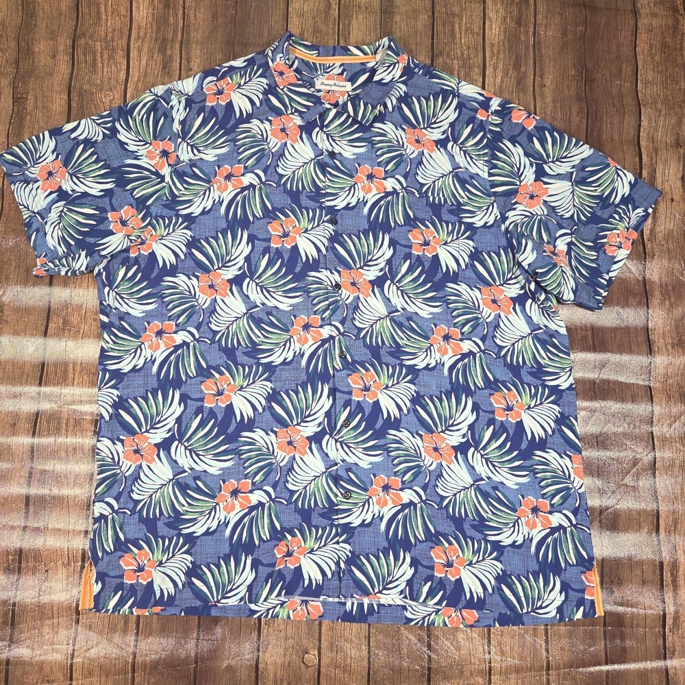 Tommy Bahama Marina Blooms Camp Shirt Men 3XLT Blue Resort Tiki Dadcore Hawaiian